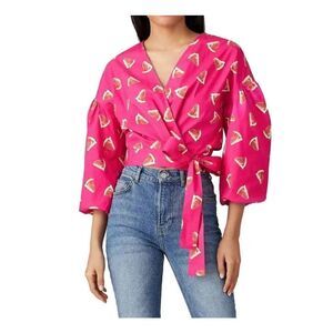 Color Me Courtney Emily Watermelon Print Wrap Blouse Size XS